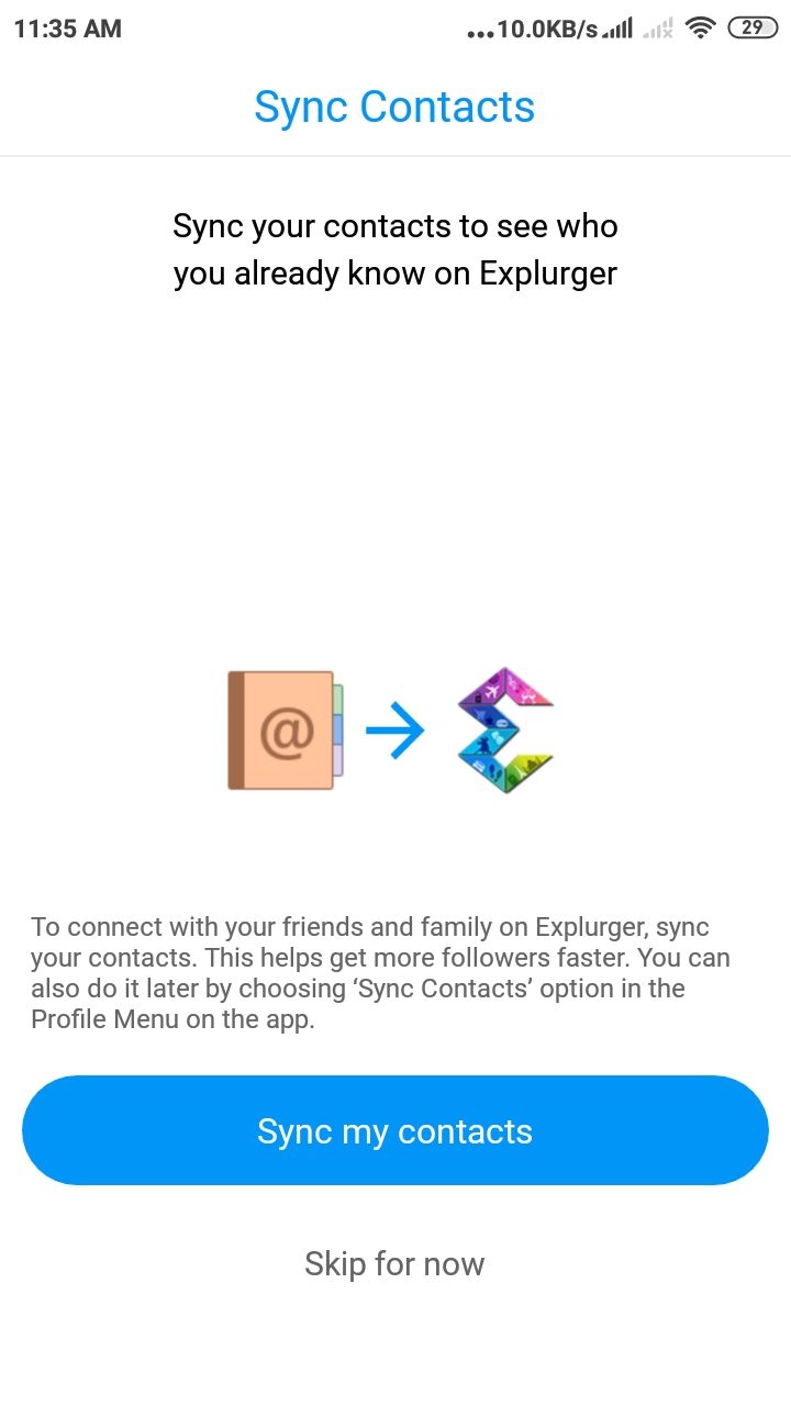 Explurger App Sing Up Concact Sync